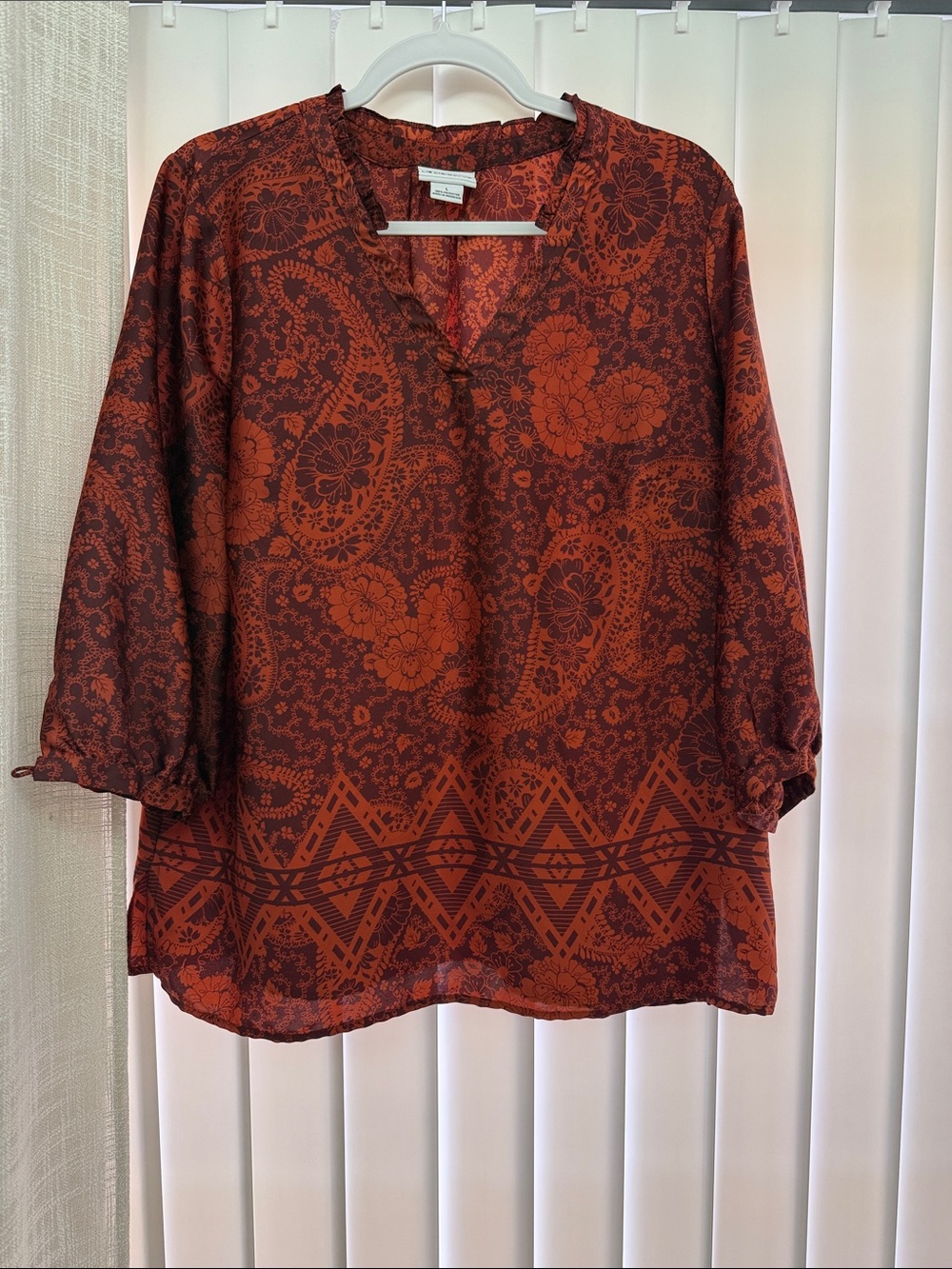Liz Claiborne Rust Paisley Tunic with Geometric Border